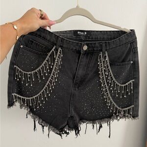 Black Rhinestone Embellished Denim Shorts
